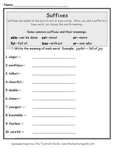 Suffixes Worksheet