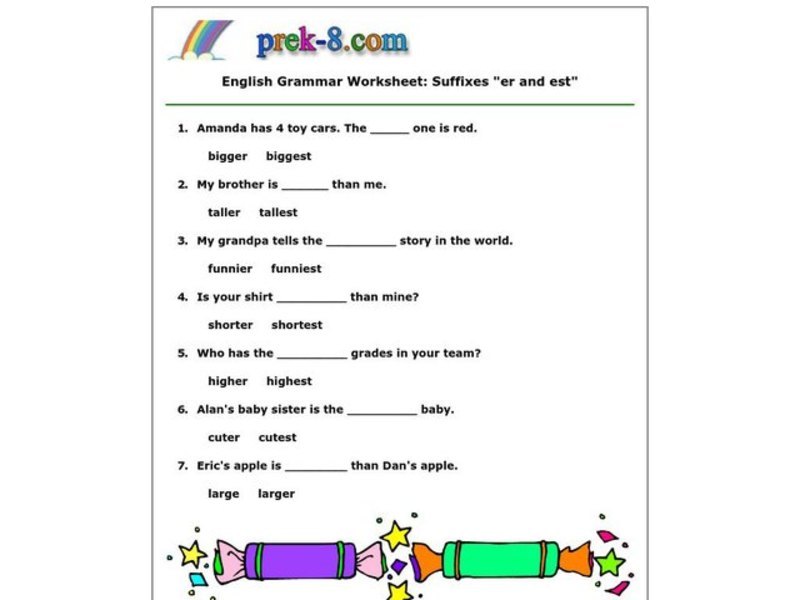 Suffixes: er and est Worksheet
