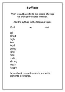 Suffixes: Er and Est Worksheet