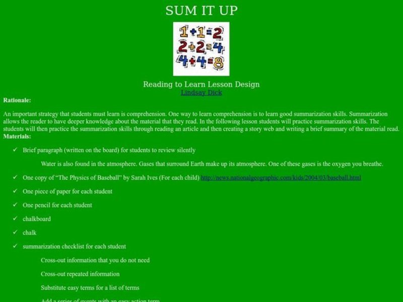 Sum It Up Lesson Plan