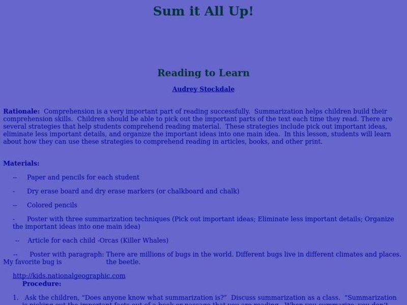 Sum It All Up! Lesson Plan
