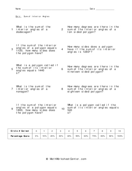 Sum of Interior Angles Worksheet