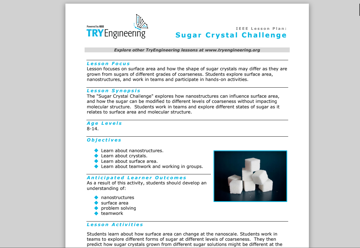 Sugar Crystal Challenge Lesson Plan