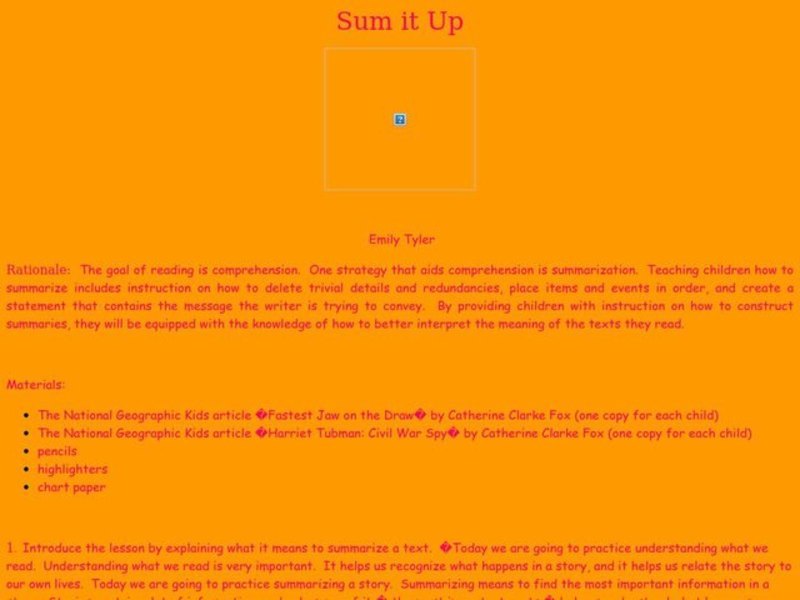 Sum it Up Lesson Plan