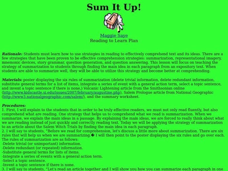 Sum It Up! Lesson Plan