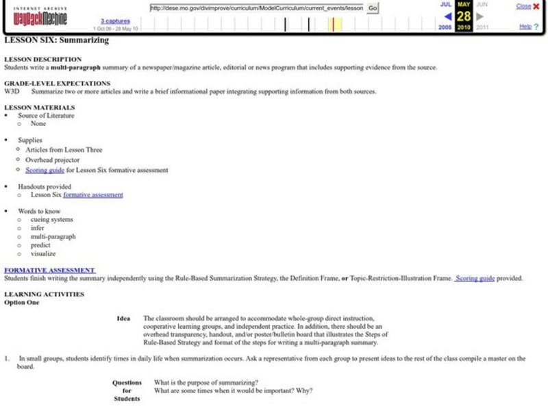 Summarizing Lesson Plan