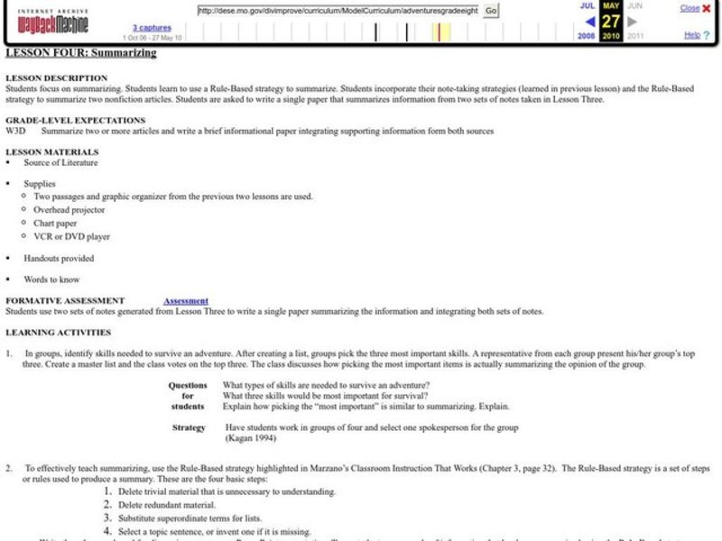 Summarizing Lesson Plan