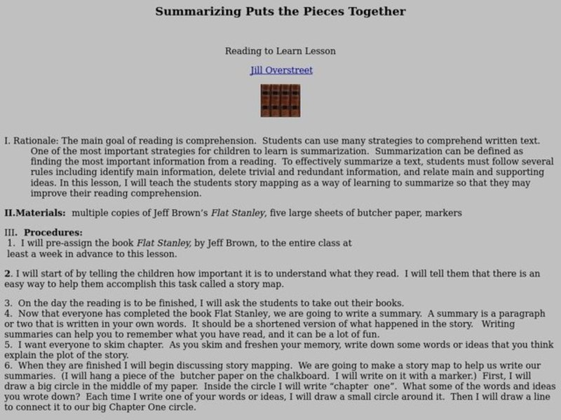 Summarizing Puts the Pieces Together Lesson Plan