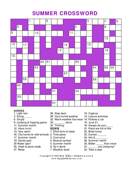 Summer Crossword Worksheet