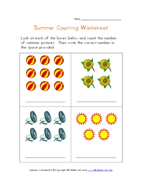 Summer Counting Worksheet Worksheet