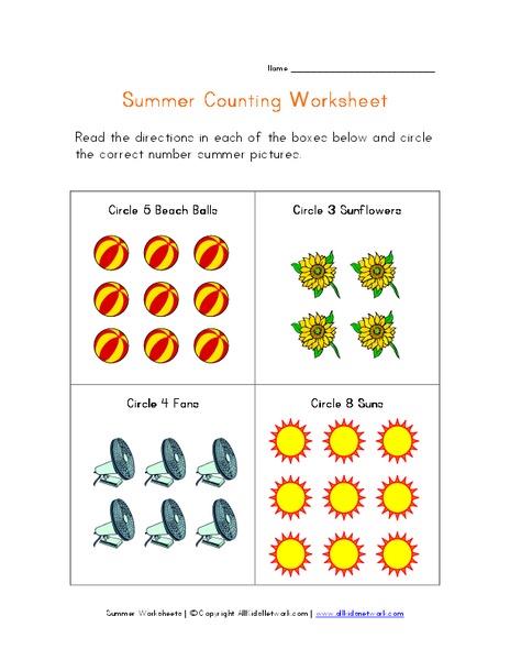 Summer Counting Worksheet Worksheet