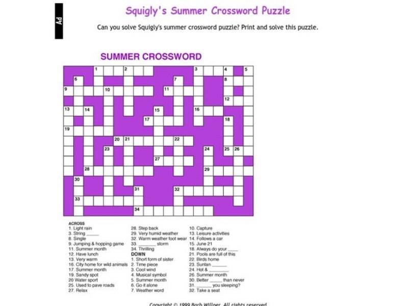 Summer Crossword Worksheet