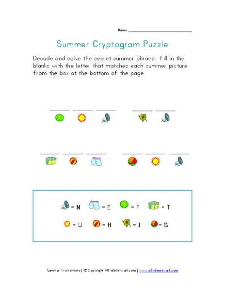 Summer Cryptogram Puzzle Worksheet