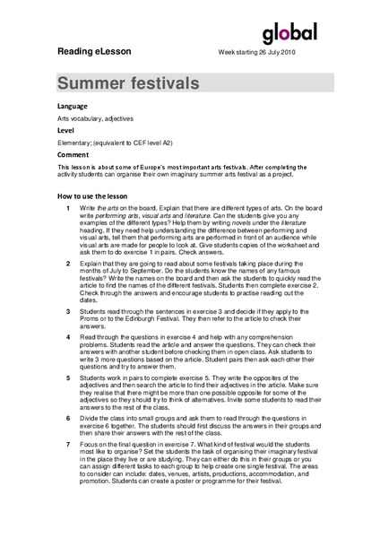 Summer Festivals Lesson Plan