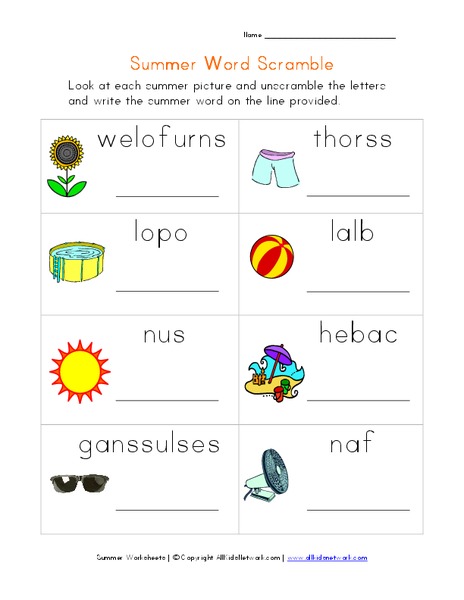 Summer Word Scramble Worksheet