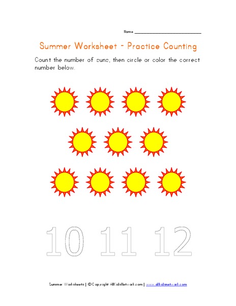 Summer Worksheet - Practice Counting Worksheet