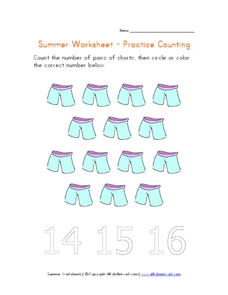 Summer Worksheet-Practice Counting Worksheet