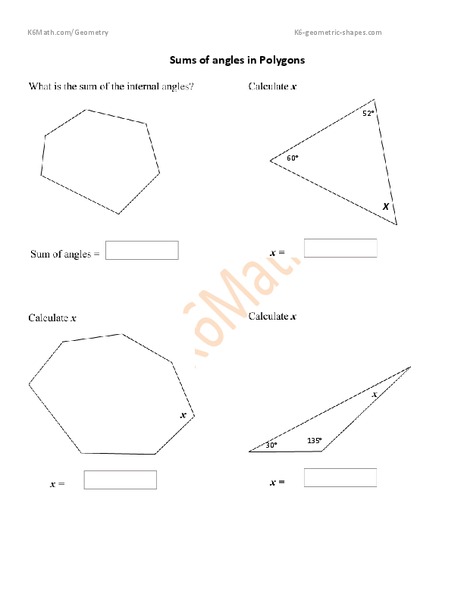 Sums of Angles in Polygons Worksheet