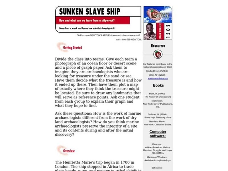 Sunken Slave Ship Lesson Plan