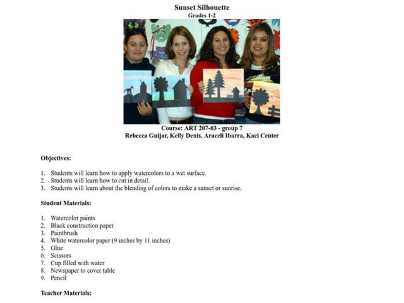 Sunset Silhouette Lesson Plan