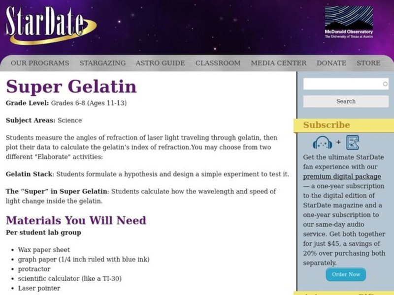 Super Gelatin Lesson Plan