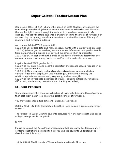 Super Gelatin Lesson Plan