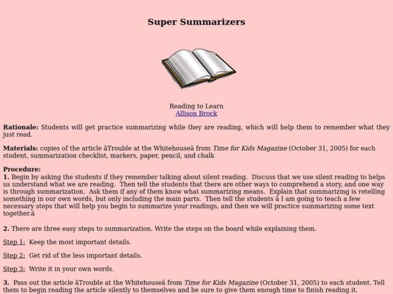 Super Summarizers Lesson Plan