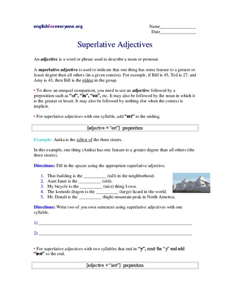 Superlative Adjectives Worksheet