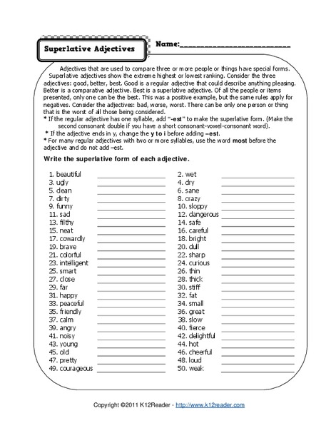 Superlative Adjectives Worksheet