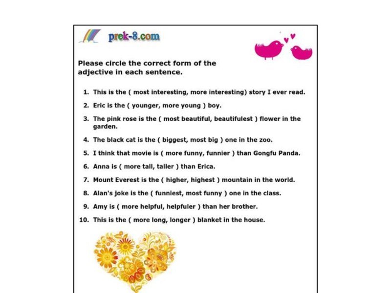 Superlative Adjectives Worksheet