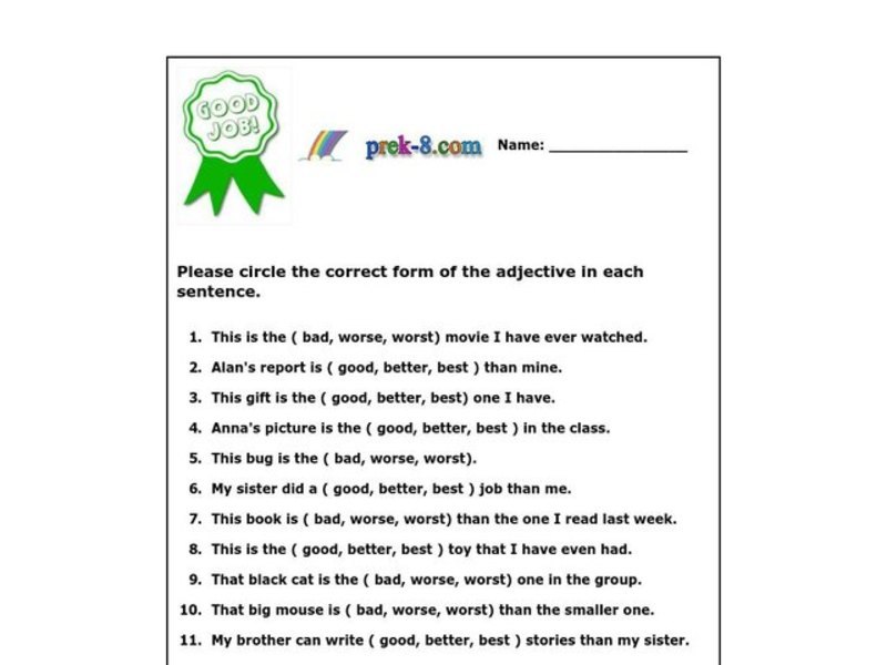 Superlative Adjectives Worksheet