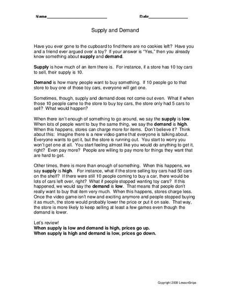Supply and Demand Worksheet