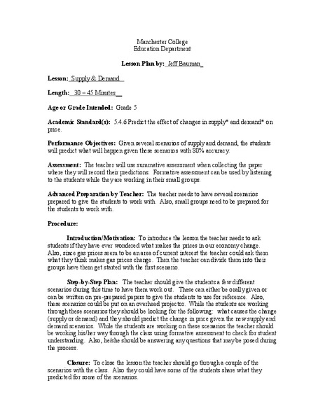 Supply and Demand Lesson Plan
