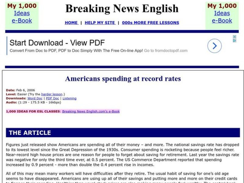 Americans Spending At Record Rates Worksheet