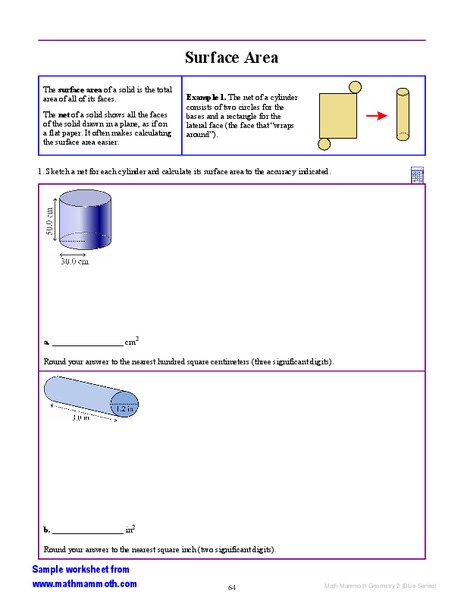 Surface Area Worksheet
