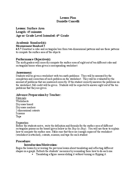 Surface Area Lesson Plan