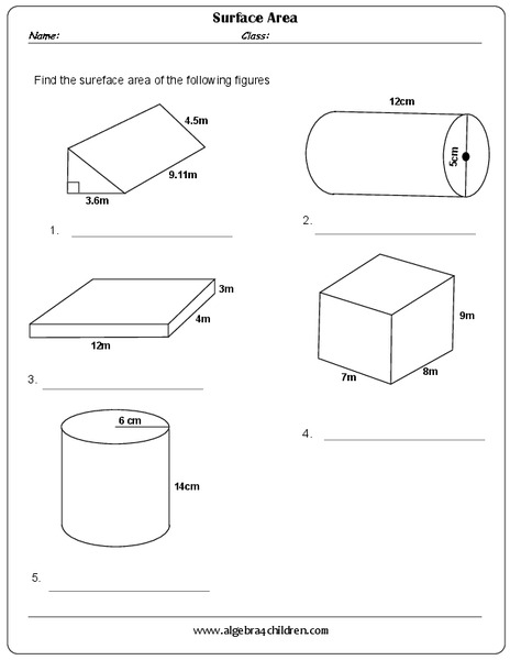 Surface Area Worksheet