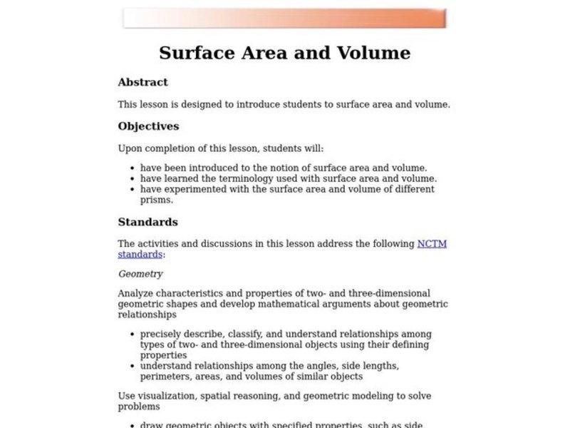 Surface Area and Volume Lesson Plan
