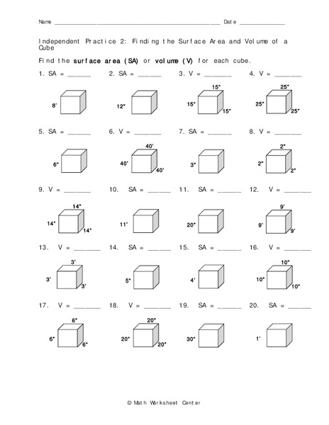 Surface Area and Volume Worksheet