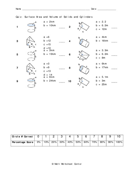 Surface Area and Volume Worksheet