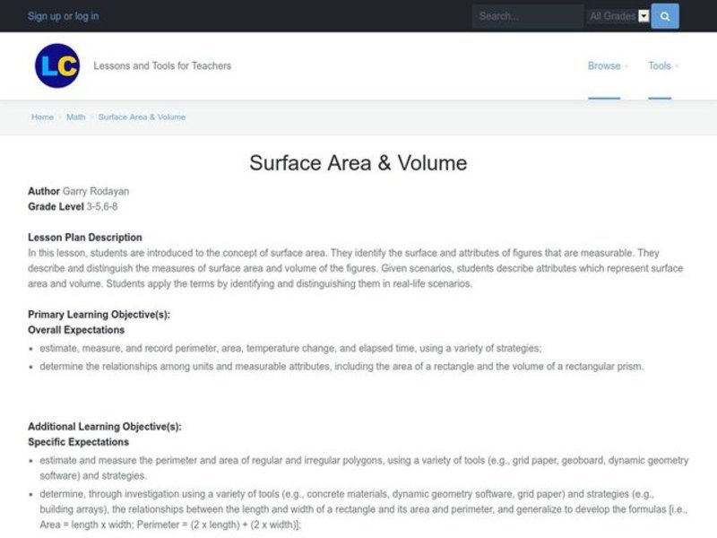 Surface Area and Volume Lesson Plan