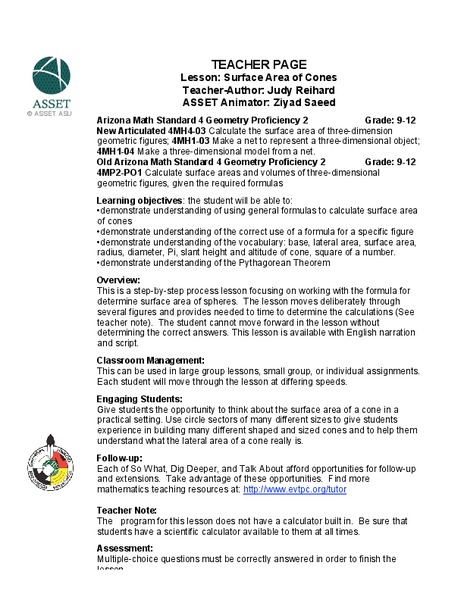 Surface Area of Cones Lesson Plan