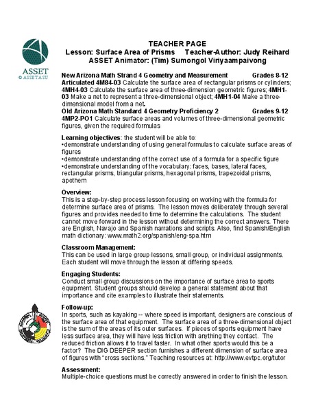 Surface Area of Prisms Lesson Plan