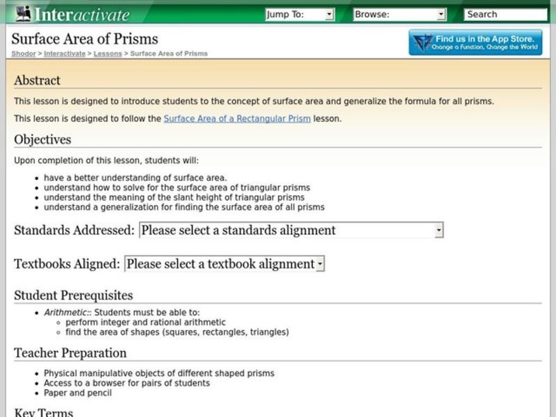 Surface Area of Prisms Lesson Plan