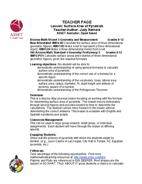 Surface Area of Pyramids Lesson Plan