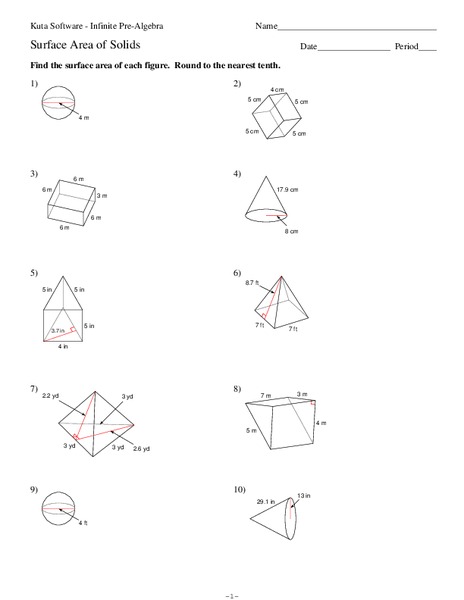 Surface Area of Solids Worksheet