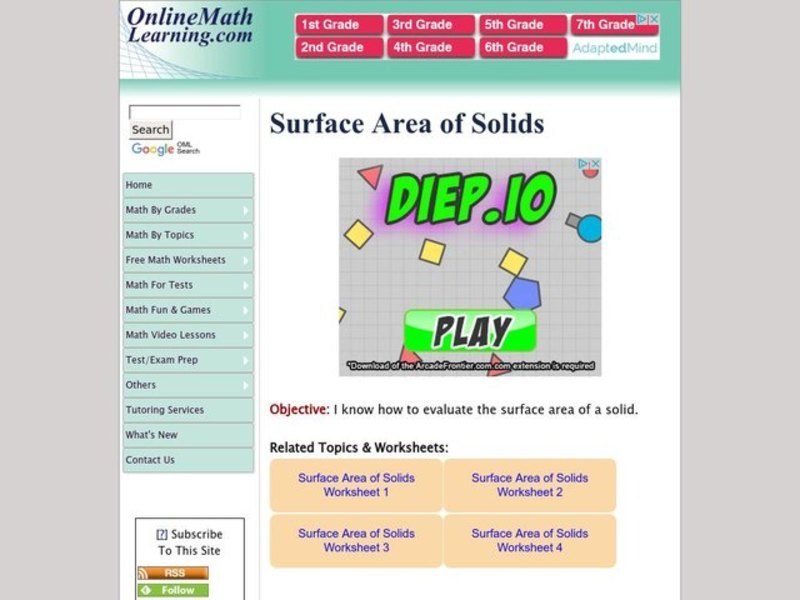 Surface Area of Solids Worksheet