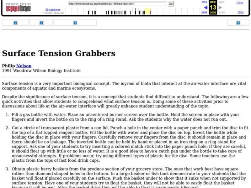 Surface Tension Grabbers Lesson Plan