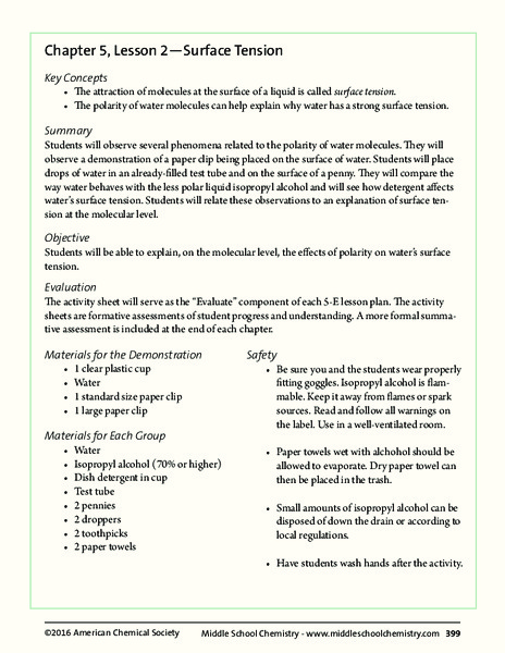 Surface Tension Lesson Plan
