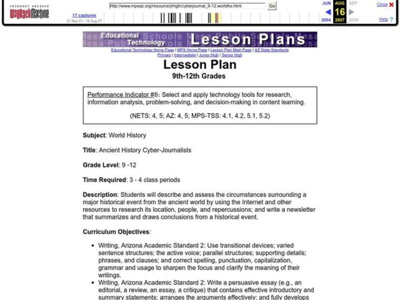 Ancient History Cyber-Journalists Lesson Plan